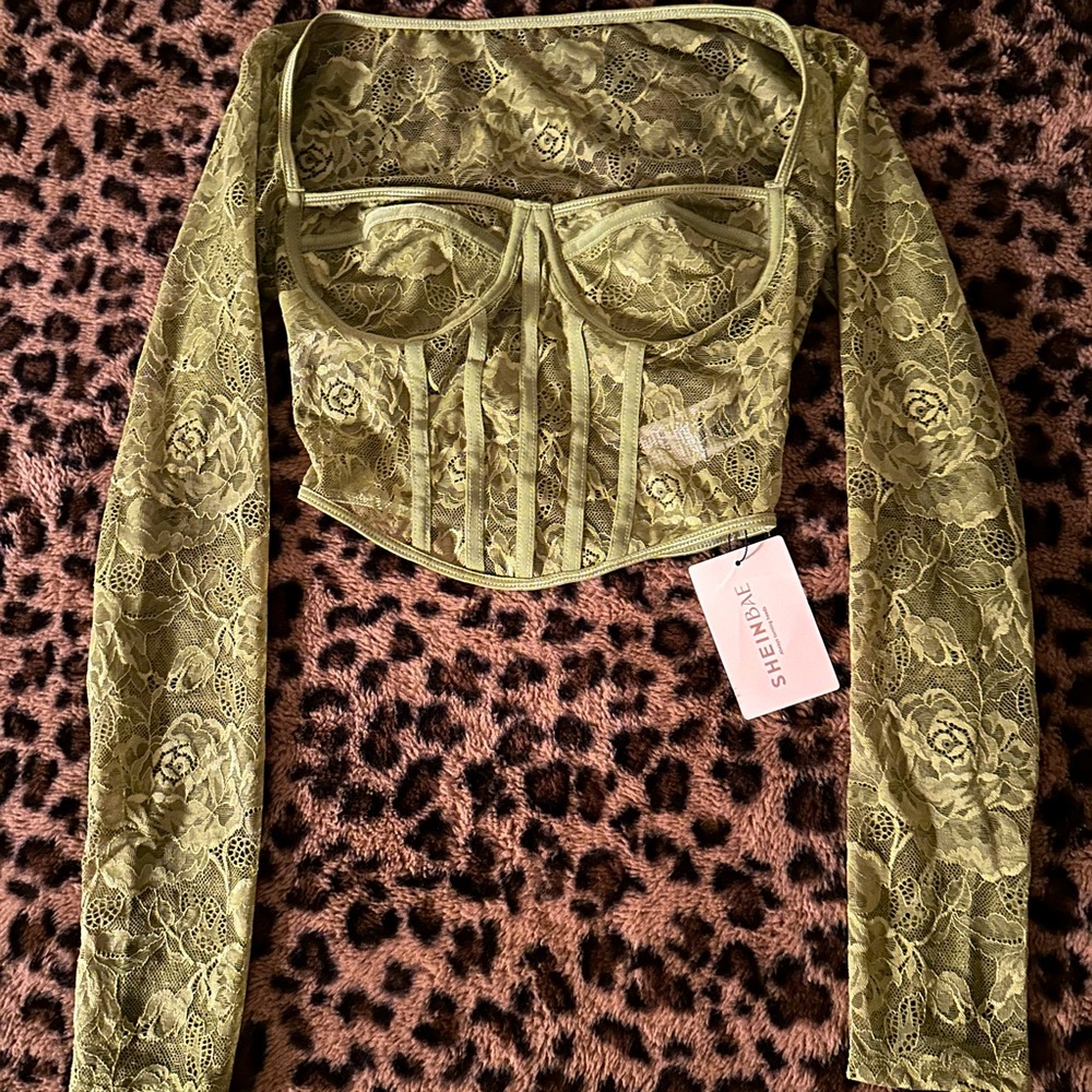 SHEIN Green Lace Bustier Top